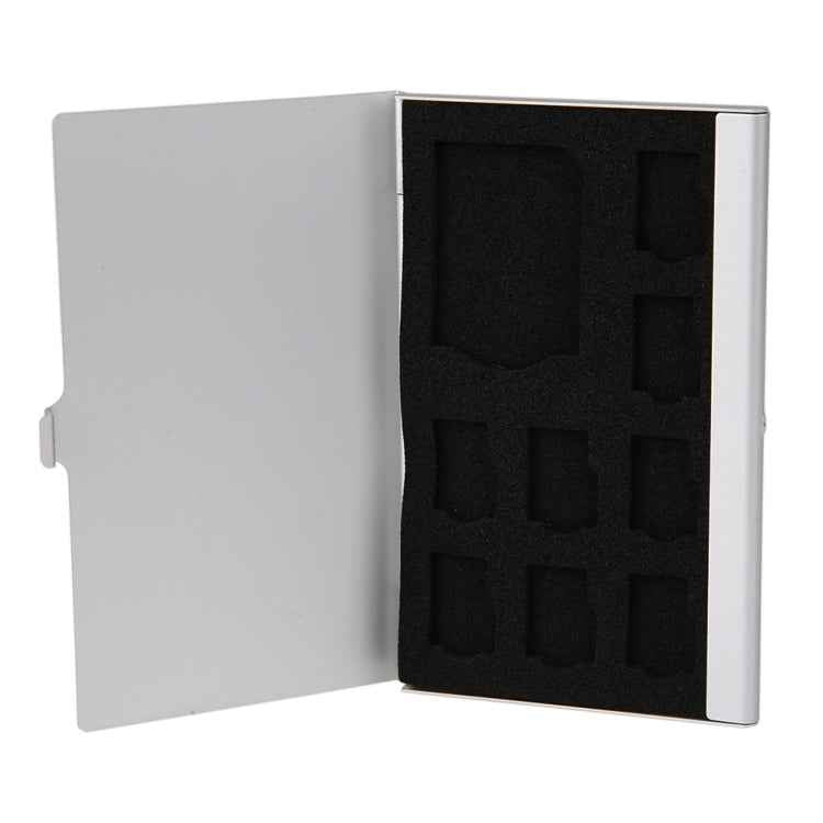1SD+ 8TF  Aluminum Micro SD Cards Holder Pin Storage Box 9 solts for SD/ SIM/TF Memory Card, Black, Silver
