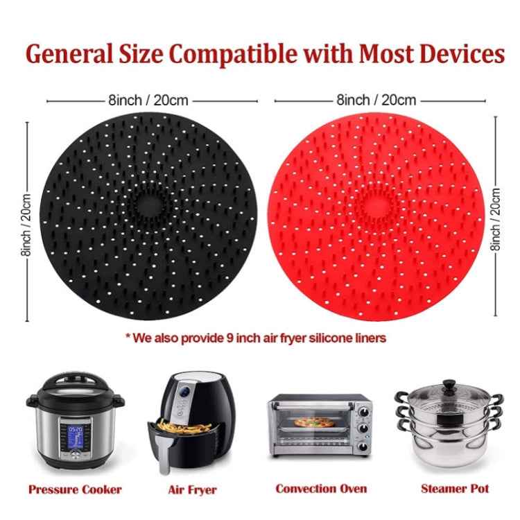 Air Fryer Reusable Silicone Liner Mat Non-Stick Steamer Pad Kitchen Accessories, Round 20cm Black, Round 20cm Red, Square Black 20.2cm, Square Red 20.2cm, Square Red 23cm, Square Black 23cm