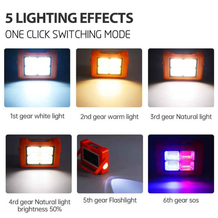 Solar Flood Light Portable Flashlight Emergency Work Light, 144 LEDs