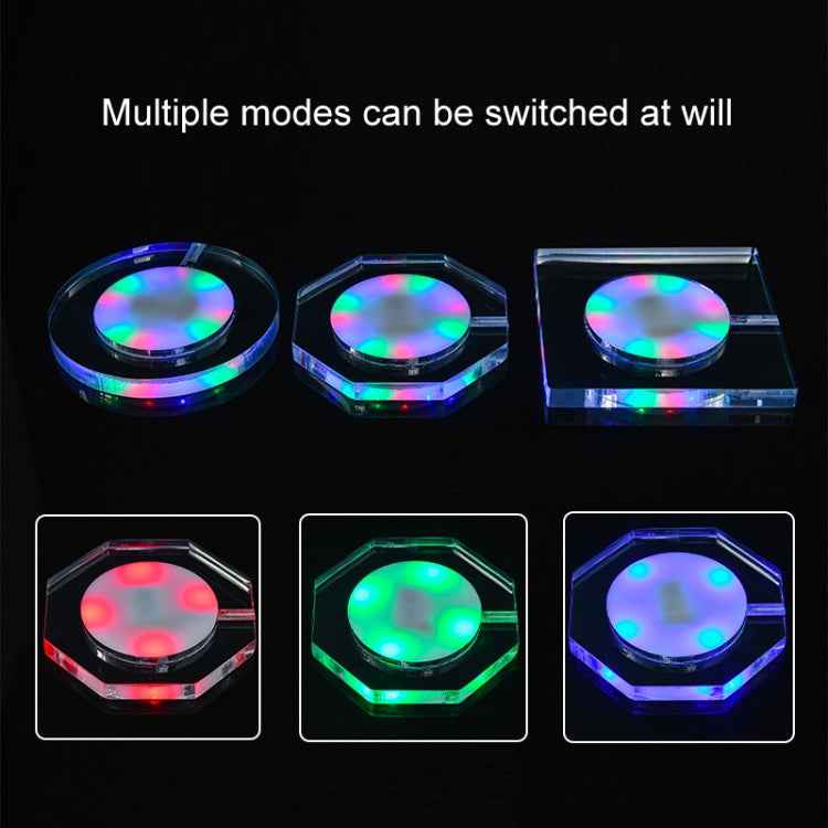LED Light Up Acrylic Coaster Transparent Crystal Base, 100x4mm Round, 100x4mm Octagonal, 100x4mm Square