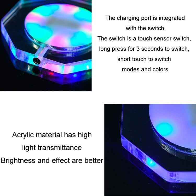 USB Charging LED Light Up Acrylic Coaster Transparent Crystal Base, 100x10mm Round, 100x10mm Octagonal, 100x10mm Square