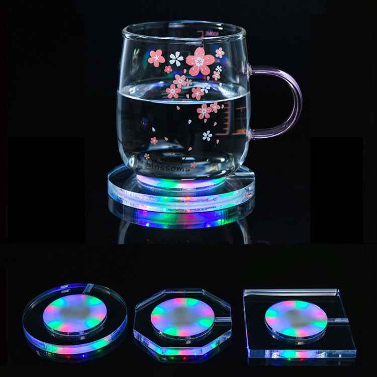 USB Charging LED Light Up Acrylic Coaster Transparent Crystal Base, 100x10mm Round, 100x10mm Octagonal, 100x10mm Square