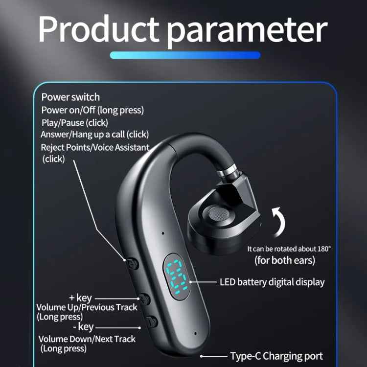 T50 Bluetooth 5.3 Wireless Headphone Single Ear Digital Display Stereo Earbuds