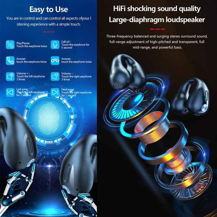 LED Digital Display Ear Clip Wireless Noise Reduction Bluetooth Headphone