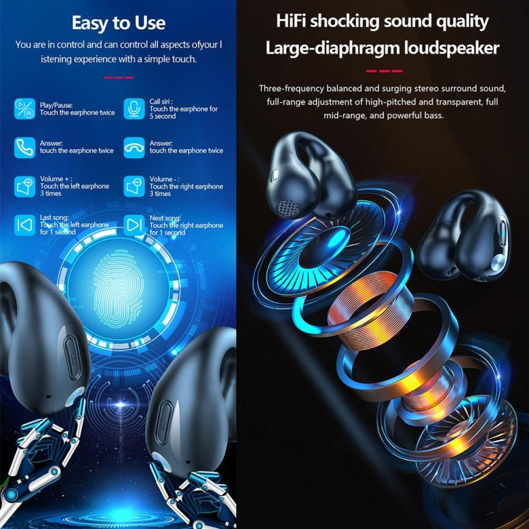 LED Digital Display Ear Clip Wireless Noise Reduction Bluetooth Headphone