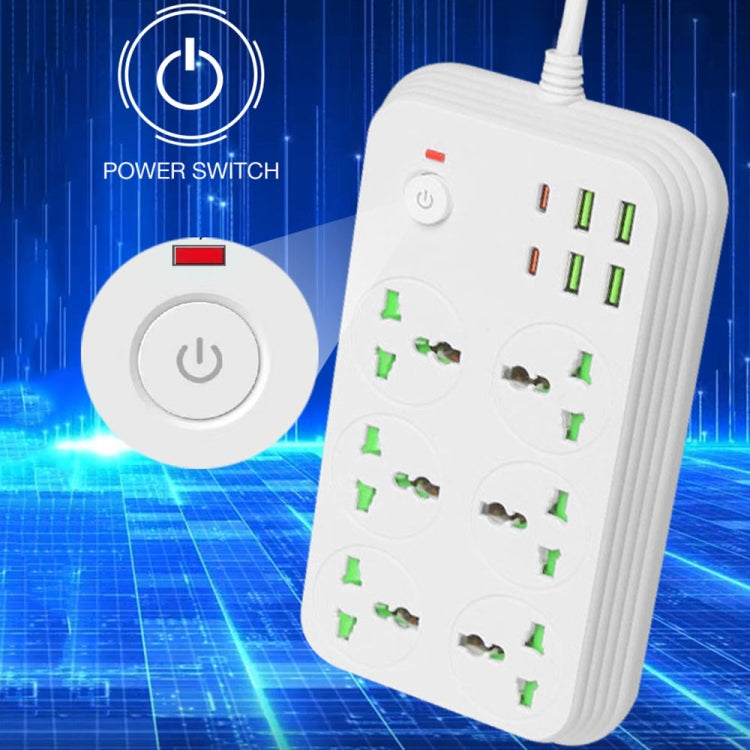 T24 2m 3000W 6 Plugs + PD + 4-USB Ports Multifunctional Flame-Retardant Socket With Switch, UK Plug, US Plug