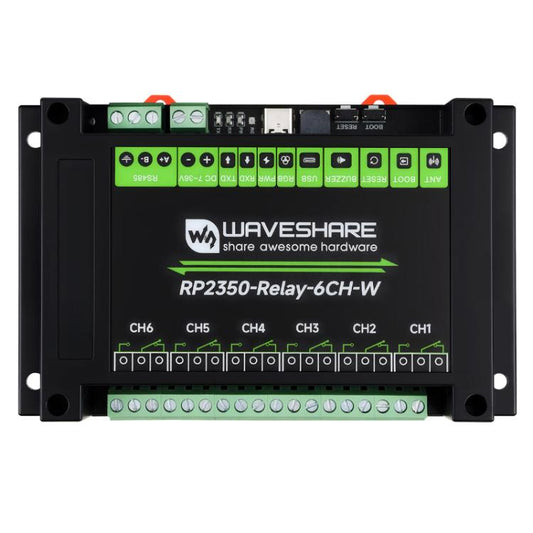 WAVESHARE RP2350 Industrial Control Board 6-Channel Relay Module, Based On RP2350 Microcontroller, Supports Wxternal Interfaces RS485 And Pico, With Wi-Fi Module