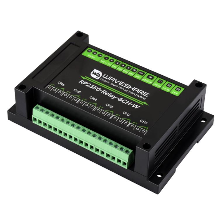 WAVESHARE RP2350 Industrial Control Board 6-Channel Relay Module, Based On RP2350 Microcontroller, Supports Wxternal Interfaces RS485 And Pico, With Wi-Fi Module