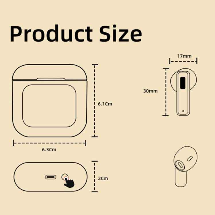 Digital Display Touch Screen TWS Wireless Bluetooth 5.3 Smart Earphones With MP3 Function