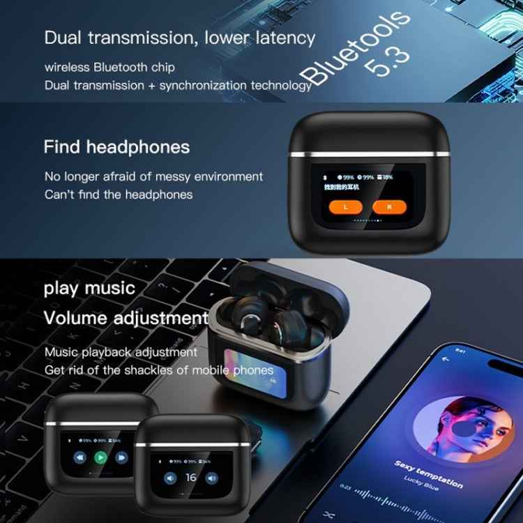 Color Screen Touch ANC Active Noise Reduction LCD Wireless Bluetooth Earphones