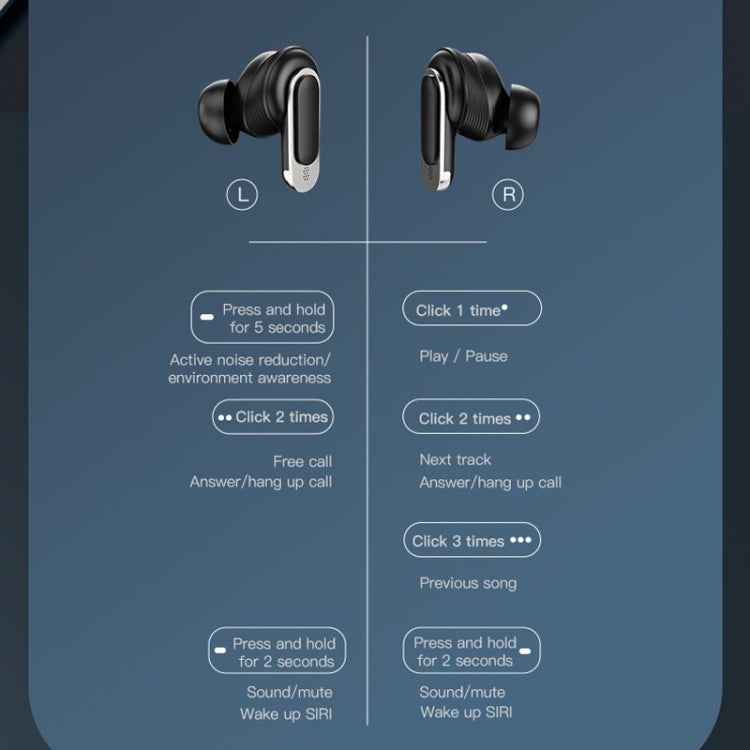 Color Screen Touch ANC Active Noise Reduction LCD Wireless Bluetooth Earphones