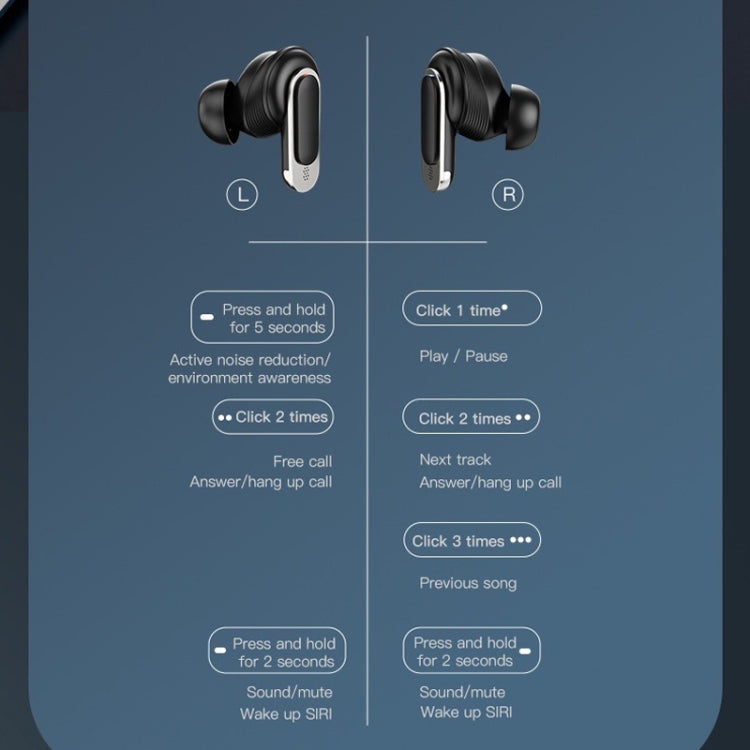 Color Screen Touch ANC Active Noise Reduction LCD Wireless Bluetooth Earphones