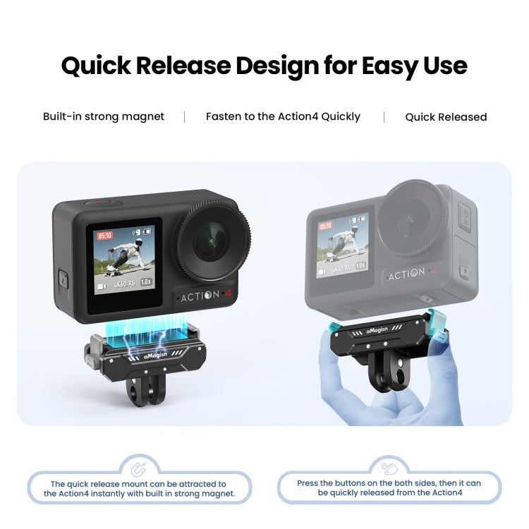 For DJI Osmo 360 / Action 5 Pro / Action 4 / Action 3 aMagisn Magnetic Fast Disassembly Motion Camera Accessories, AA09