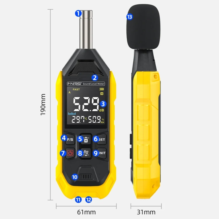 FNIRSI Noise Decibel Meter Home Volume Detector, Yellow