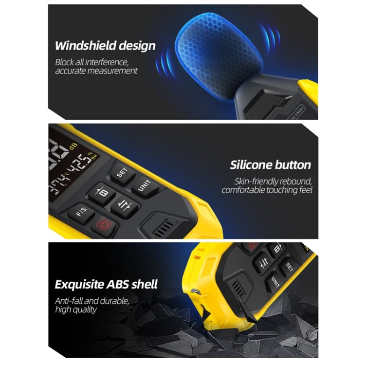 FNIRSI Noise Decibel Meter Home Volume Detector, Yellow
