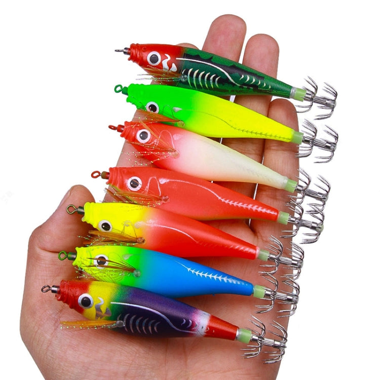 7colors /Set HENGJIA SJ051 Luminous Wooden Shrimp Dummy Bait Squid Hook Hard Bait