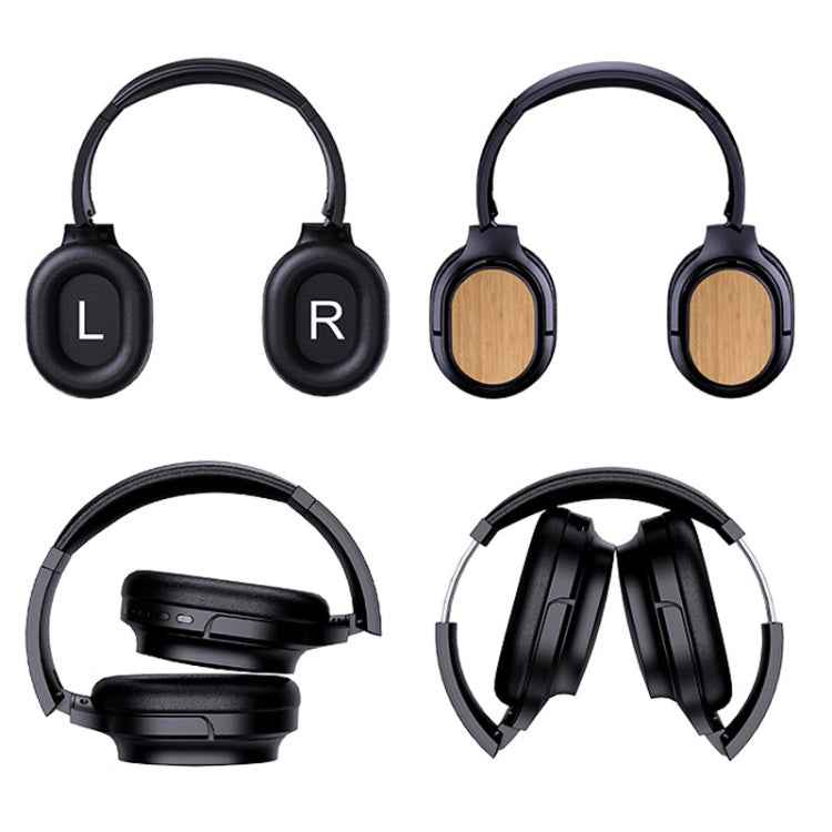 Bamboo Wood Bluetooth Headphones With Built-In Sound Card, TF Card / FM / AUX Support