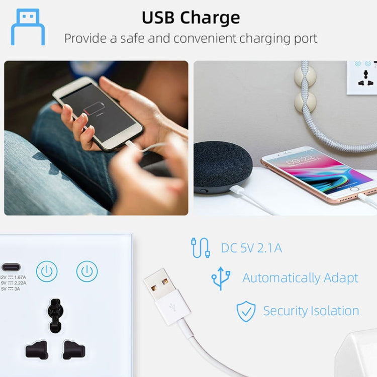 Graffiti Smart Socket With Switch USB+Type-C Dual Port Remote Control Socket, UK Plug, Wifi White, Wifi Black, ZigBee White, ZigBee Black