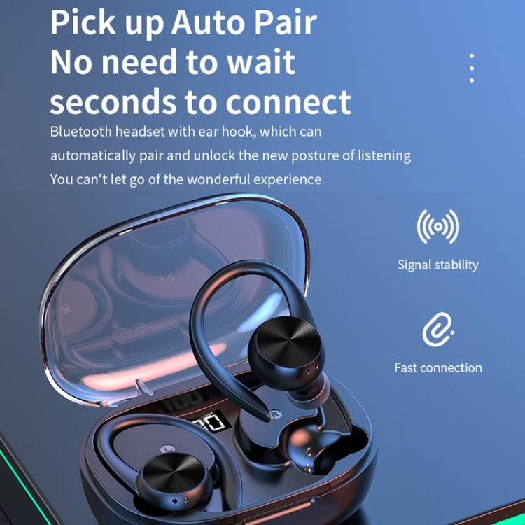 Stereo Hanging Ear Bluetooth Earphones With Digital Display Charging Compartment