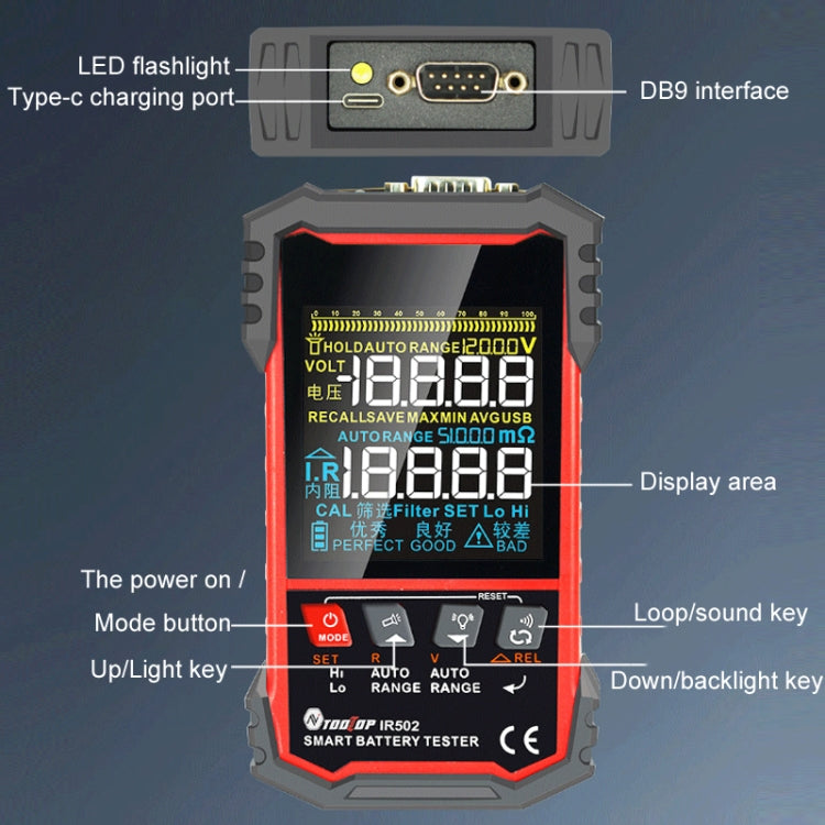 Battery Internal Resistance Tester Lead-Acid Alkaline Lithium Battery Tester, IR500, IR502