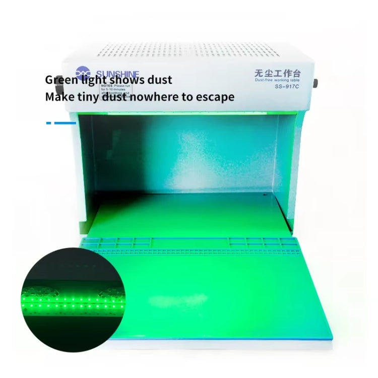 SUNSHINE SS-917C Mobile Phone Screen Repair Dust-free Workbench Green White Light Dual Lamps Dust Display Lamp Operator Bench, US Plug, EU Plug