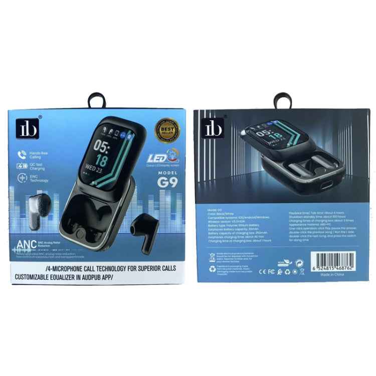 IB G9 Slider Bluetooth Earbuds With Smart Touch-Control Color Screen Supports APP And Multiple Languages