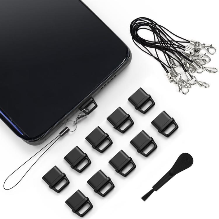 USB-C Charging Port Phone Dust Plug Lanyard Cleaning Brush Set
