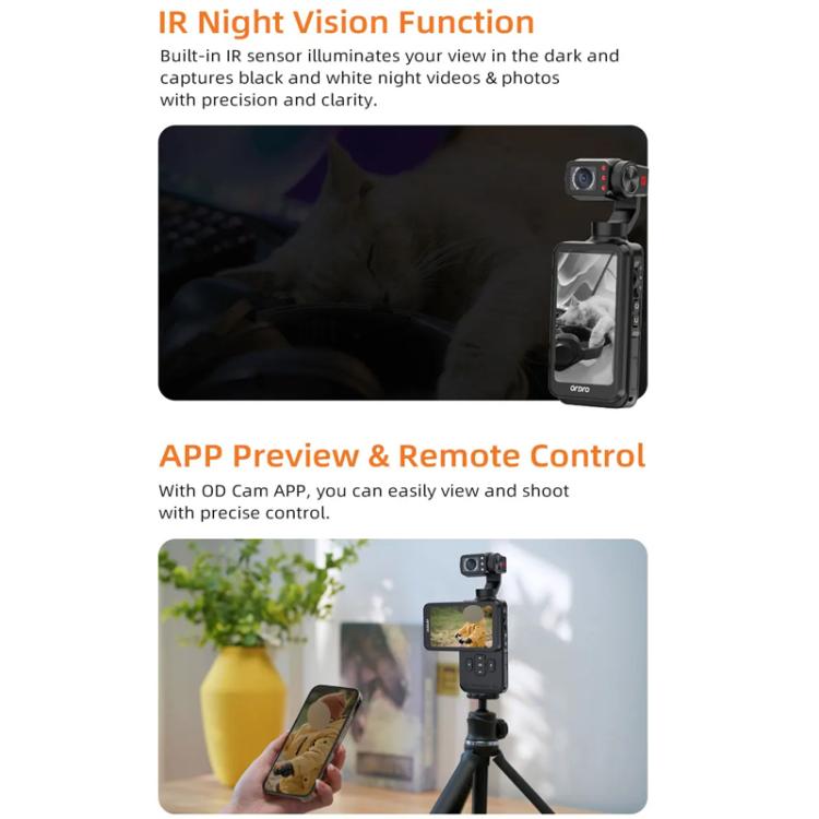 Ordro HD DV Three-Axis Anti-Shake Gimbal Rotating Screen Pocket Camera, M5