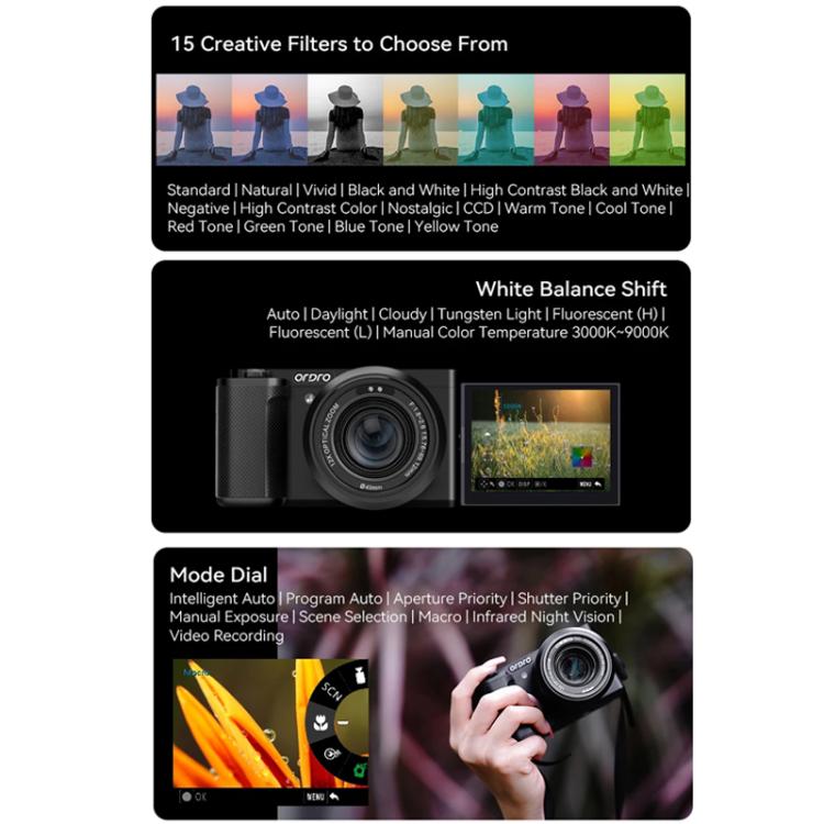 Ordro 5K Optical Zoom IR Night Vision Light Side-Flip LCD Screen Digital Camera, G730 White, G730 Black