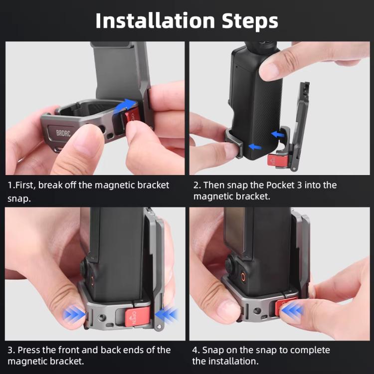 For DJI OSMO Pocket 3 BRDRC PO3005 Multi-functional Magnetic Base Expansion Back Clip Holder Adapter Bezel Accessory, For DJI OSMO Pocket 3 Tarnish