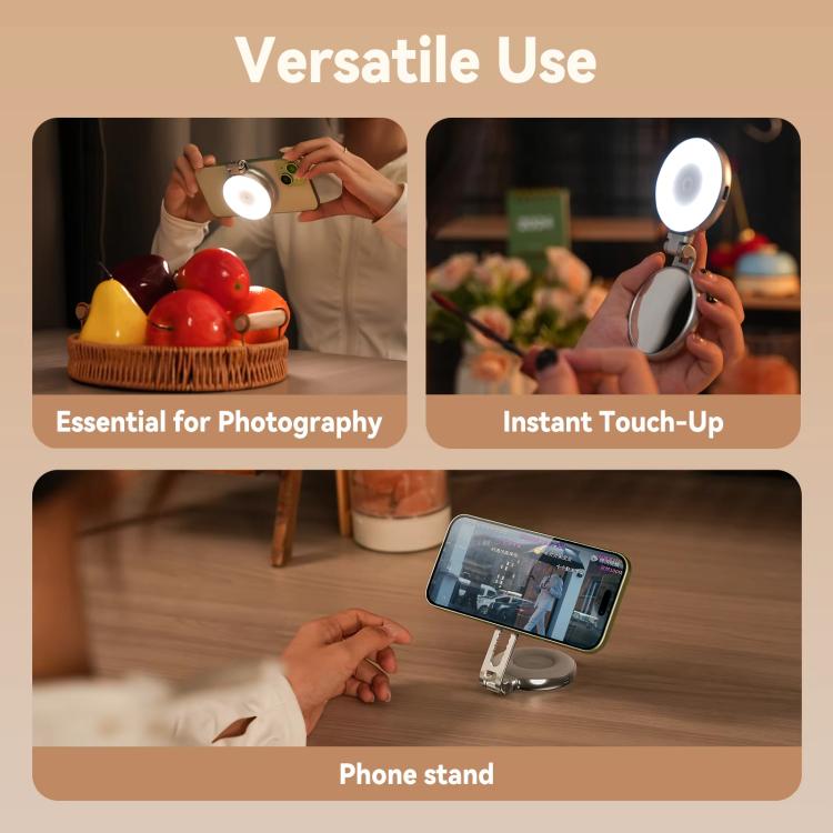 TELESIN S5-BGD-01 Mini Phone Magnetic Beauty Replacement Light Tri-Color Temperature Portable Selfie Mirror Rotating Stretching Pocket Lamp, Silver, Black