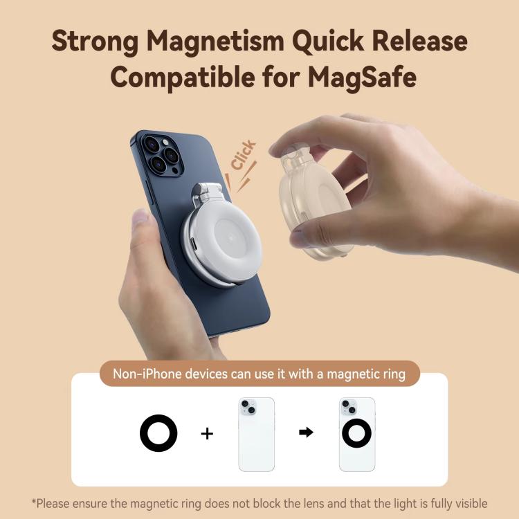 TELESIN S5-BGD-01 Mini Phone Magnetic Beauty Replacement Light Tri-Color Temperature Portable Selfie Mirror Rotating Stretching Pocket Lamp, Silver, Black