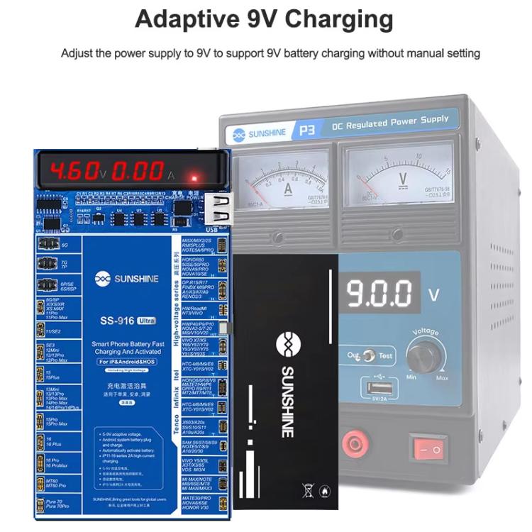 Charging Activation Fixture 5-9V Adaptive Voltage Support iPhone 16 Series and Android Models, SUNSHINE SS-916 Ultra