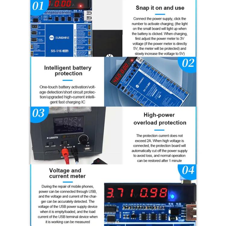 Charging Activation Fixture 5-9V Adaptive Voltage Support iPhone 16 Series and Android Models, SUNSHINE SS-916 Ultra
