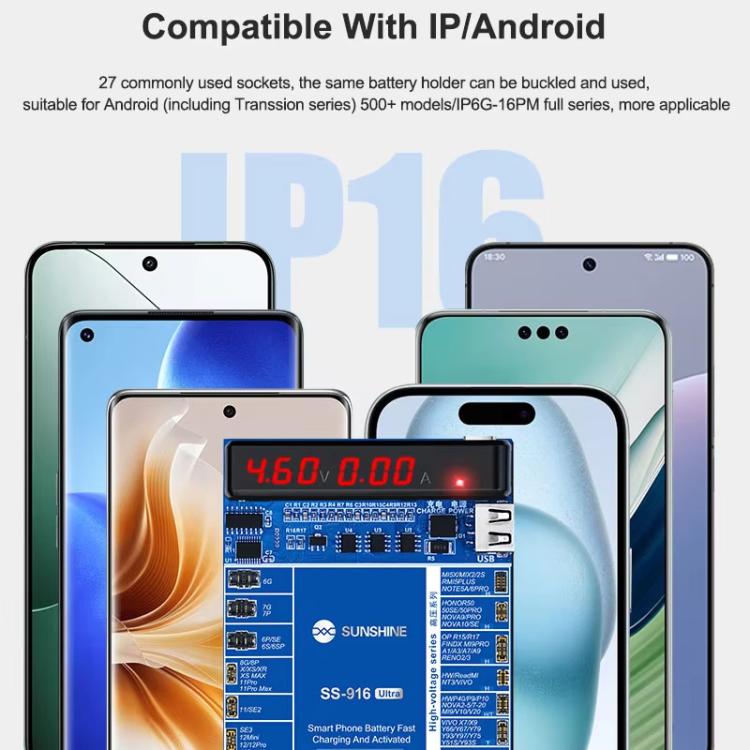 Charging Activation Fixture 5-9V Adaptive Voltage Support iPhone 16 Series and Android Models, SUNSHINE SS-916 Ultra