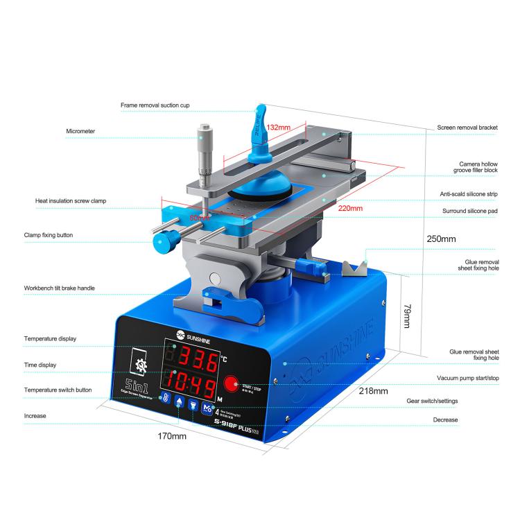 SUNSHINE S-918F Plus 5 In 1 Curved Screen Separator Mobile Phone LCD Screen Repair Separator Heating Platform, S-918F Plus