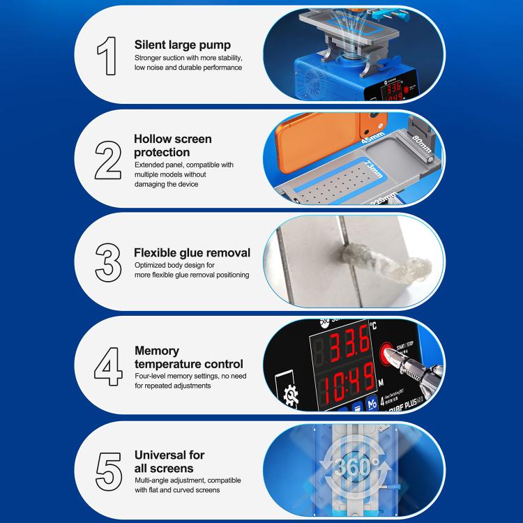 SUNSHINE S-918F Plus 5 In 1 Curved Screen Separator Mobile Phone LCD Screen Repair Separator Heating Platform, S-918F Plus