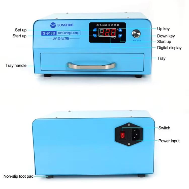 SUNSHINE S-918B UV Curing Filming Box LED High-Power UV Mobile Phone Curved Screen Optical Shadowless Glue Repair Tool