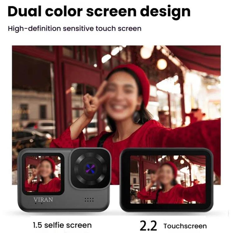 VIRAN V11 Dual-Color Screen 5K HD IP68 Waterproof Six-Axis Anti-Shake Sports Camera, V11