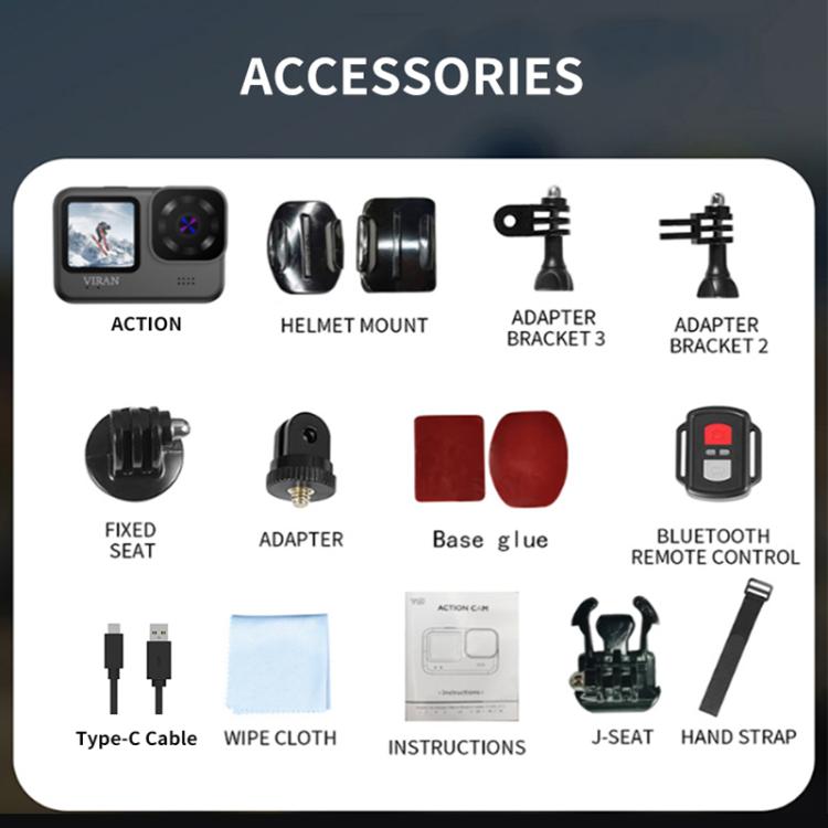 VIRAN V11 Dual-Color Screen 5K HD IP68 Waterproof Six-Axis Anti-Shake Sports Camera, V11