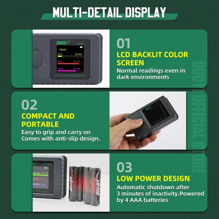 DUOYI Portable Heat-Insulating Glass Solar Film Tester, DY32A