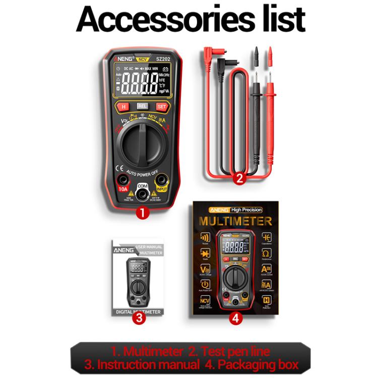 ANENG High-precision Maintenance Multi-function Digital Display Multimeter, SZ202 Red, SZ202 Black