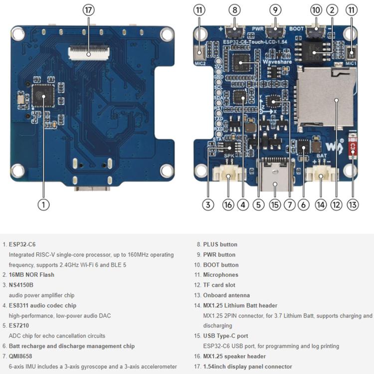 Waveshare ESP32-C6 1.54-Inch LCD Development Board 240×240 Resolution Supports Dual Microphones, Non-touch Control, Touch Control