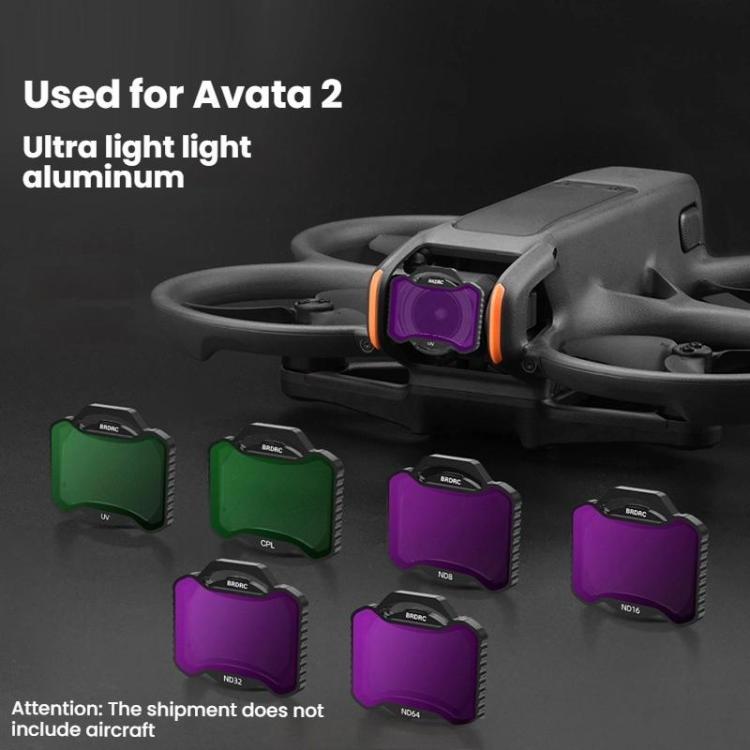 For DJI Avata 2 BRDRC Aluminum Frame Filter Accessories, CPL, ND16, ND32, UV+CPL+ND16, ND8+ND16+ND32, ND8+ND16+ND32+ND64