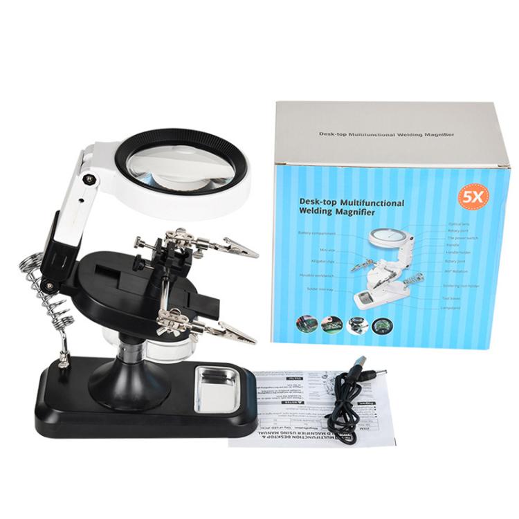 5x 10x Desktop Handheld Magnifying Glass 32 LEDs Soldering Iron Maintenance Workbench