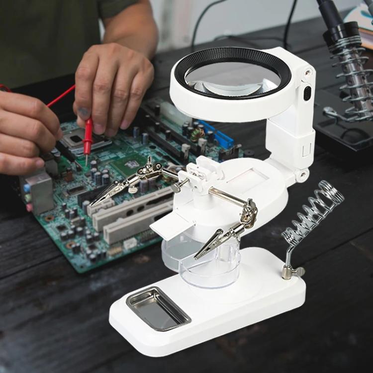 5x 10x Desktop Handheld Magnifying Glass 32 LEDs Soldering Iron Maintenance Workbench