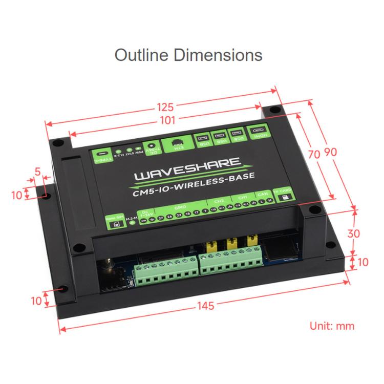 Waveshare Industrial Expansion Module For Raspberry Pi CM5: 4G/5G/LoRa Expansion Board