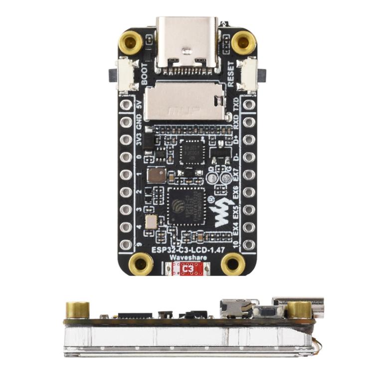 Waveshare ESP32-C3 1.47-Inch LCD Development Board, RISC-V 32-Bit Single-Core Processor, Unsoldered Headers, Soldered Black Headers
