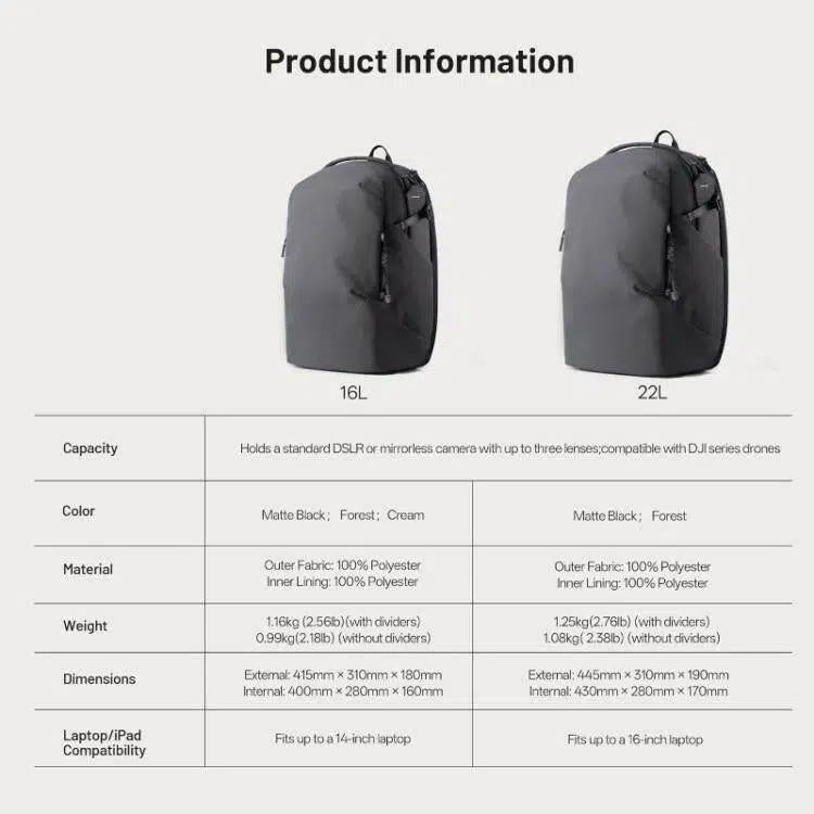 Camera Backpack For Laptop/DSLR/Mirrorless & Drones Creative Shooting & Daily Commute Bag, 16L 14inch, 22L 16inch