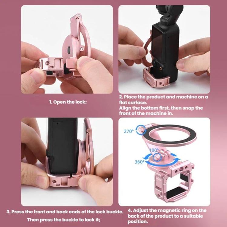For DJI Osmo Pocket 3 BRDRC Magnetic Expandable Phone Holder Cold Shoe Mount, For DJI Osmo Pocket 3 Pink